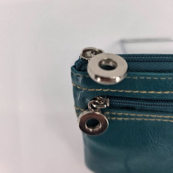 Buxton Teal Pebbled Leather Zip ID Wallet Coin Purse Card Holder Polka Dot Linin - Picture 14 of 15